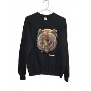Vintage Black Sweatshirt with Bear Graphic Montana Print